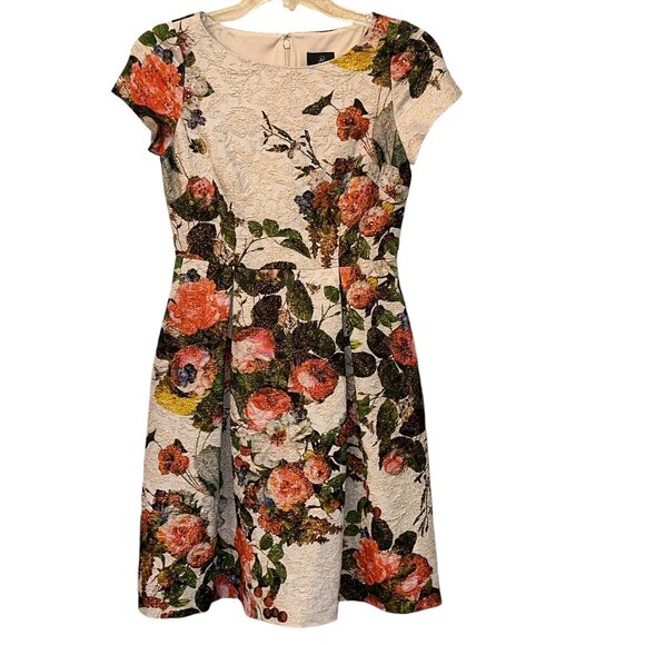 Adrianna Papell Floral Matelassé Fit & Flare Dress SZ 4 Formal Wedding Cocktail‎ - Picture 1 of 12